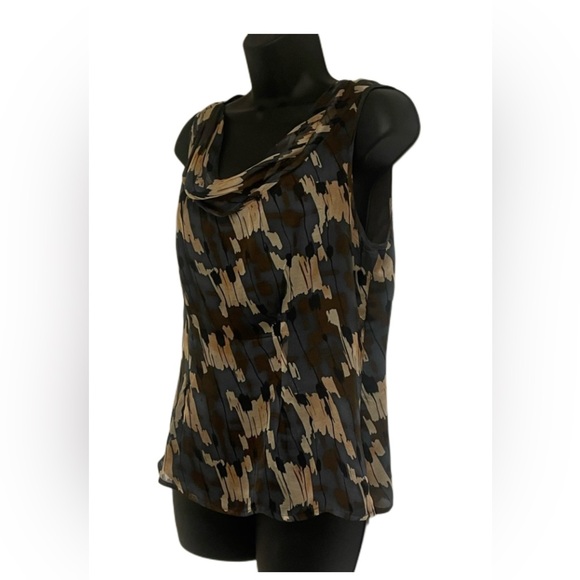 Doncaster Collection Drape Neck Sleeveless Abstract Print Silk Blouse - Picture 2 of 7